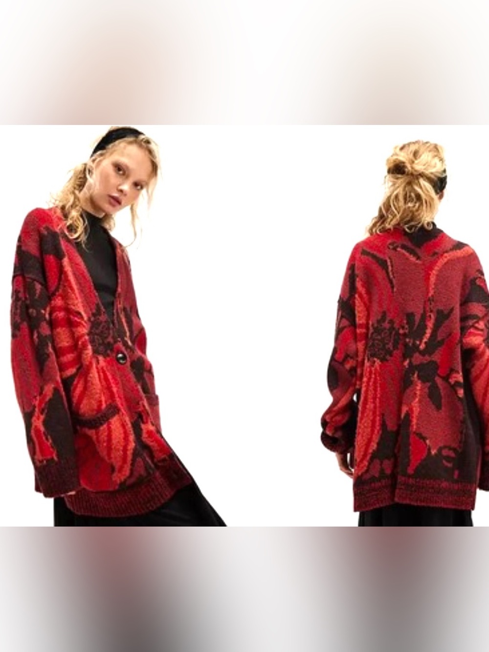 Free People State Side Oversized Button Cardigan Red Combo Floral Small NWT✅